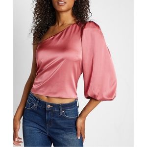 EXPRESS Satin One Shoulder Puff Sleeve Top